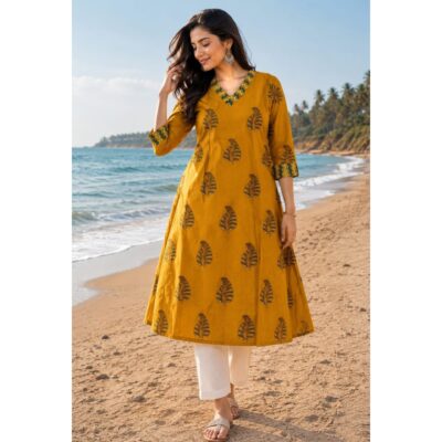 Kashvi- Ajrakh Print A-Line Cotton Kurti