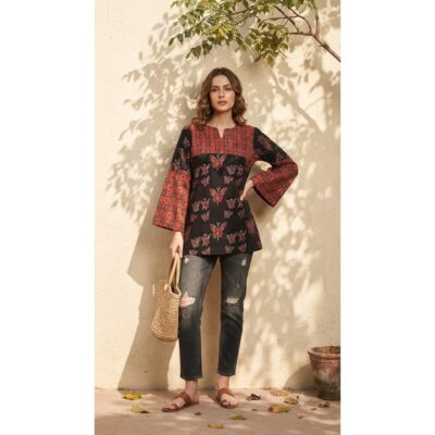 Myra- Ethnic Print Bell Sleeve Top