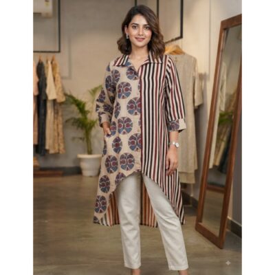 Evara- Ajrakh Fusion Print One Piece