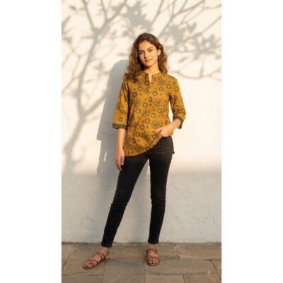 FusionFit- Ethnic Ajrakh Collar Neck Top