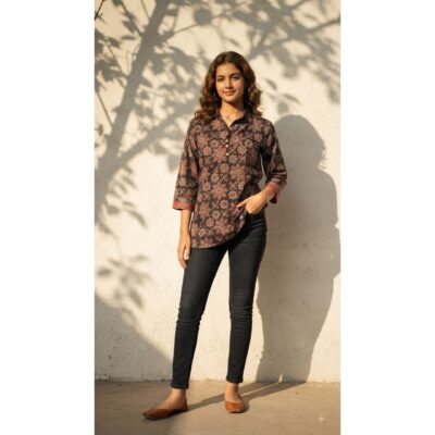 FusionFit- Ethnic Ajrakh Collar Neck Top
