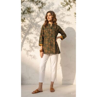 FusionFit- Ethnic Ajrakh Collar Neck Top