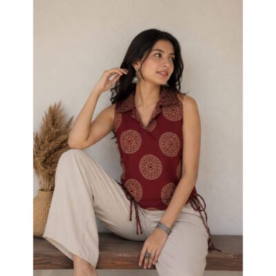 Zeni- Ajrakh Cotton Fusion Crop Top
