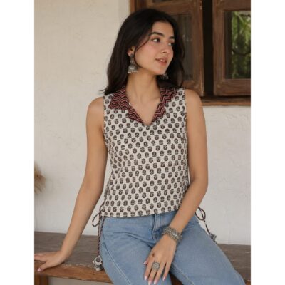 Zeni- Ajrakh Cotton Fusion Crop Top