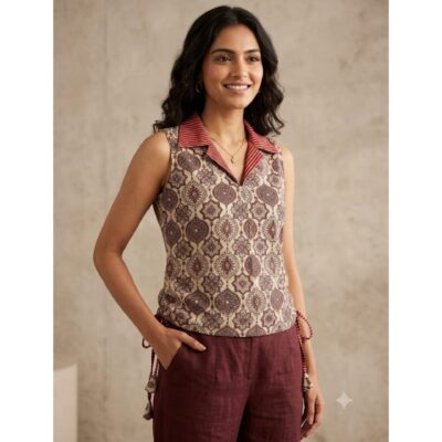 Zeni- Ajrakh Cotton Fusion Crop Top