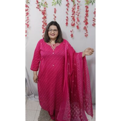 Rang- Leheriya Embroidered 3 Piece Suit Set