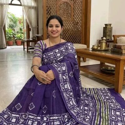 Akriti- Hand Printed Mulmul Saree