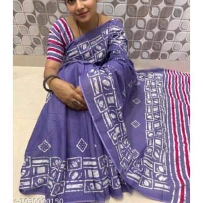 Akriti- Hand Printed Mulmul Saree