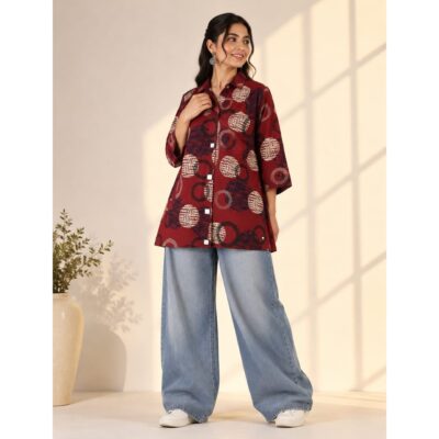 Saavi- Ajrakh Mirror Work Top