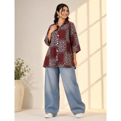 Saavi- Ajrakh Mirror Work Top
