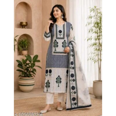Prisha- Floral Cotton 3-Piece Suit Set