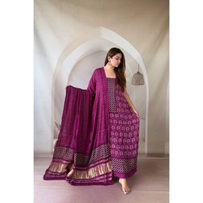 Rajsi- Ajrakh Modal Silk Suit Set