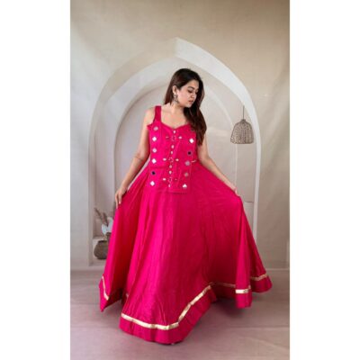 Dhriti- Ethnic Mirror Work Blouse With  Flared Skirt