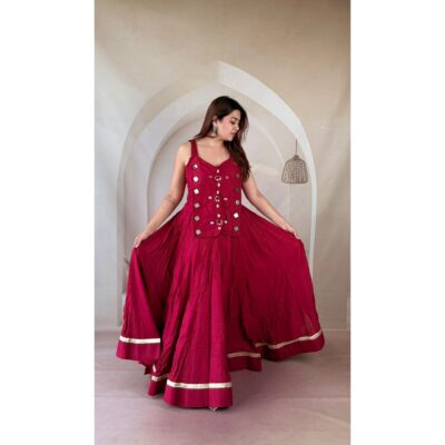 Dhriti- Ethnic Mirror Work Blouse With Flared Skirt