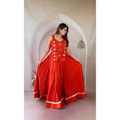 Dhriti- Ethnic Mirror Work Blouse With Flared Skirt