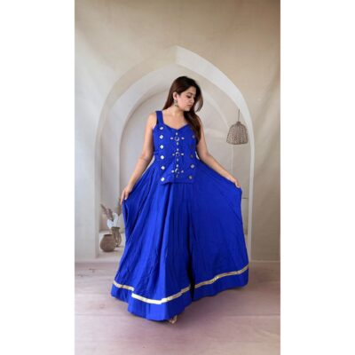 Dhriti- Ethnic Mirror Work Blouse With Flared Skirt