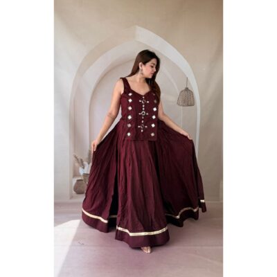 Dhriti- Ethnic Mirror Work Blouse With Flared Skirt