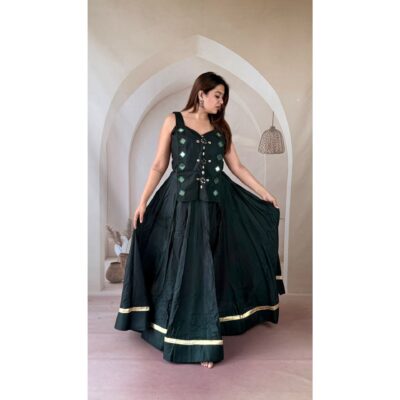 Dhriti- Ethnic Mirror Work Blouse With Flared Skirt