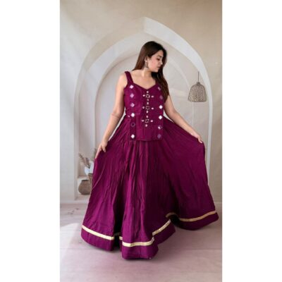 Dhriti- Ethnic Mirror Work Blouse With Flared Skirt