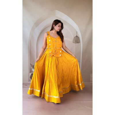 Dhriti- Ethnic Mirror Work Blouse With Flared Skirt