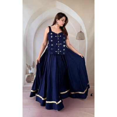 Dhriti- Ethnic Mirror Work Blouse With Flared Skirt