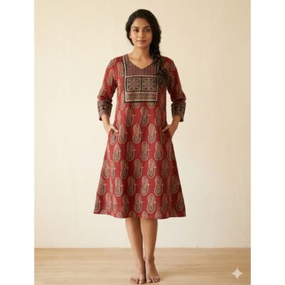 Ishani- Ajrakh A-Line One Piece