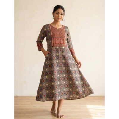 Ishani- Ajrakh A-Line One Piece