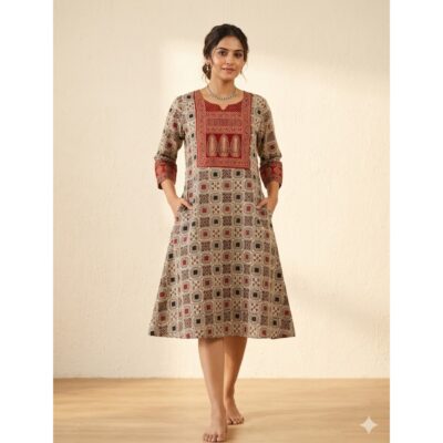 Ishani- Ajrakh A-Line One Piece