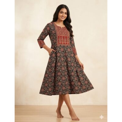 Ishani- Ajrakh A-Line One Piece