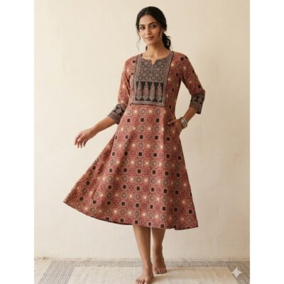 Ishani- Ajrakh A-Line One Piece