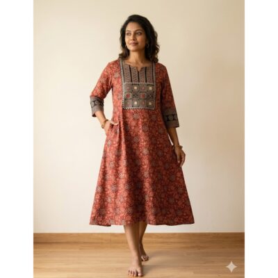 Ishani- Ajrakh A-Line One Piece