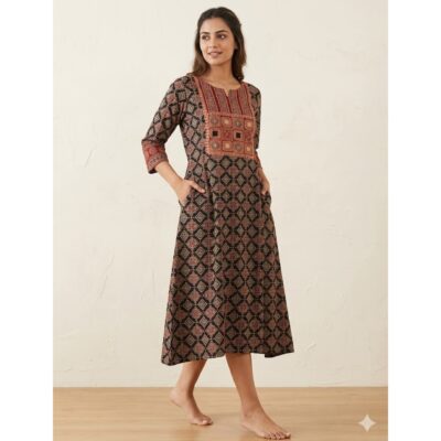Ishani- Ajrakh A-Line One Piece