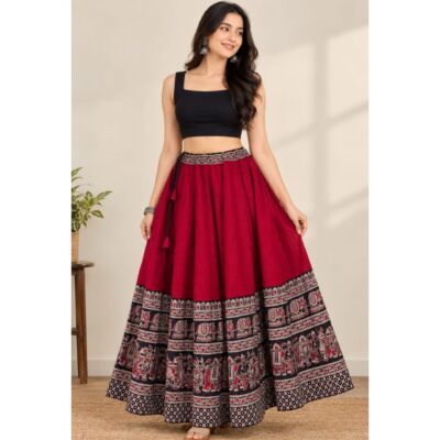 FlareFusion- Ethnic Ajrakh Kali Skirt