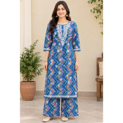Ragini- Embroidered Leheriya Kurta Set
