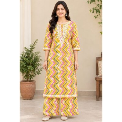 Ragini- Embroidered Leheriya Kurta Set