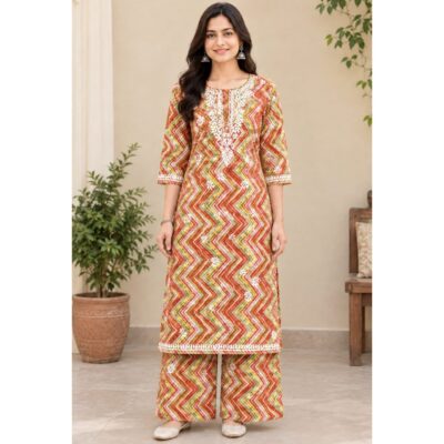 Ragini- Embroidered Leheriya Kurta Set