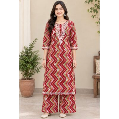 Ragini- Embroidered Leheriya Kurta Set