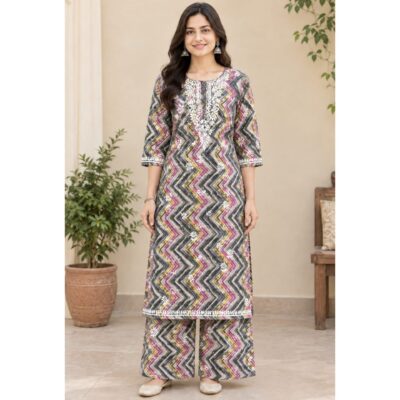 Ragini- Embroidered Leheriya Kurta Set
