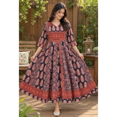 Inaya- Ajrakh Print Flared One Piece