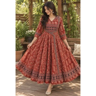 Ishani- Ajrakh Print Flared One Piece