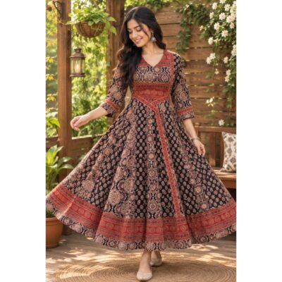 Ishani- Ajrakh Print Flared One Piece