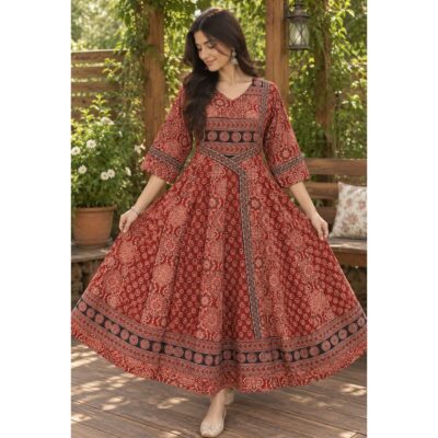 Ishani- Ajrakh Print Flared One Piece