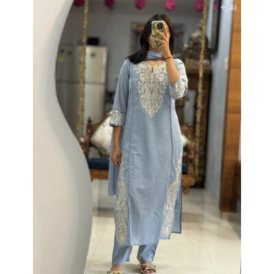 Peher- Embroidered Cotton 3-Piece Suit Set
