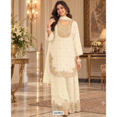 Kashish- Embroidered Chinon 3-Piece Ensemble