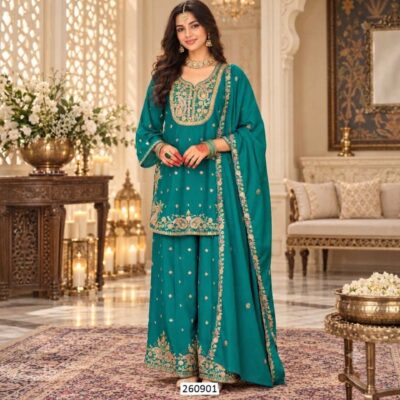 Kashish- Embroidered Chinon 3-Piece Ensemble