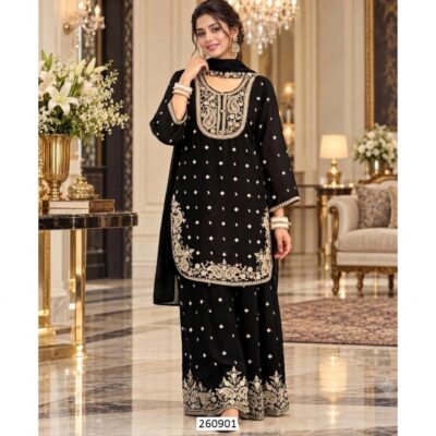Kashish- Embroidered Chinon 3-Piece Ensemble