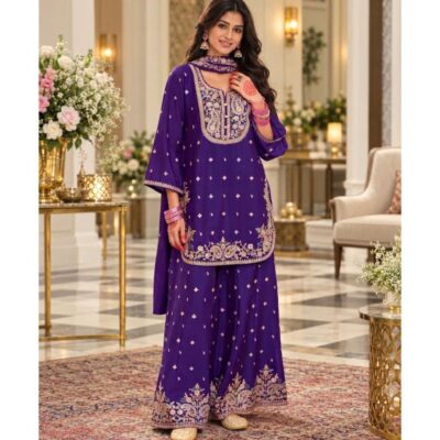 Kashish- Embroidered Chinon 3-Piece Ensemble