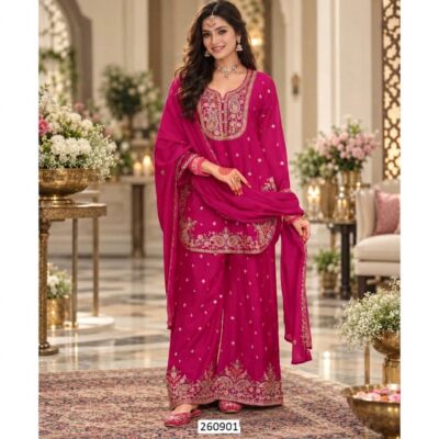 Kashish- Embroidered Chinon 3-Piece Ensemble