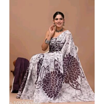 Mihika- Classic Printed Mulmul Saree