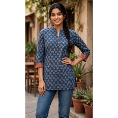 Dhriti- Natural Handblock Ajrakh Cotton Top